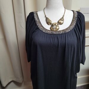 🎄NWT Beverly Drive Top With Beaded Neckline Black 2X